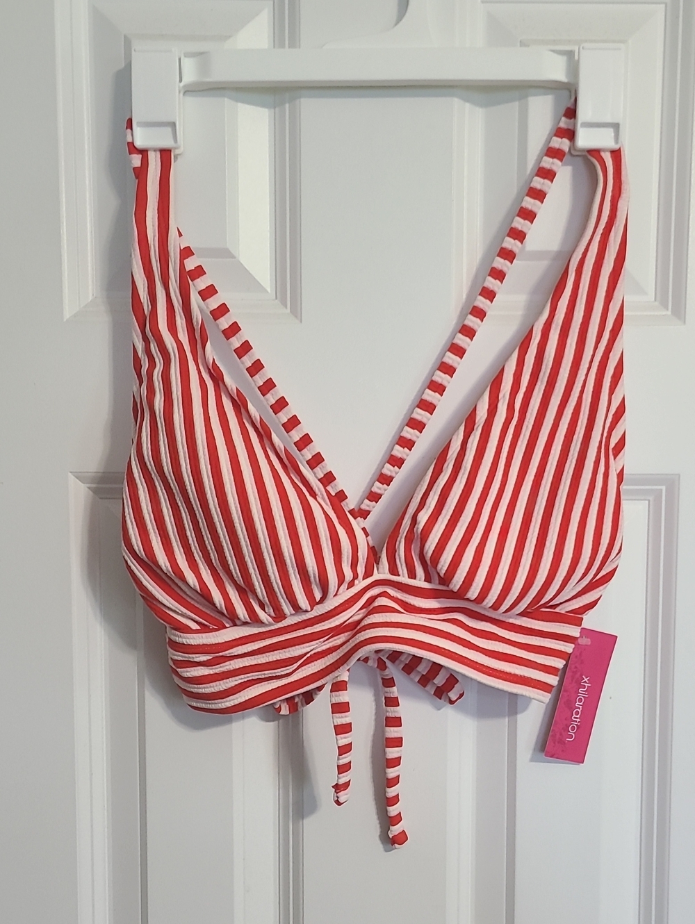 Xhilaration Red & White Striped Tie-Front Bikini Top